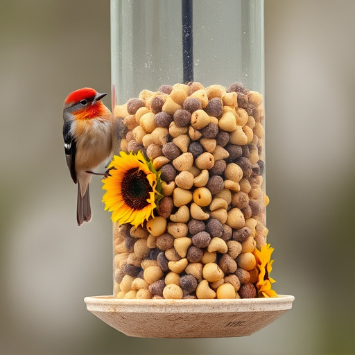 Bird feeder filled with sunflower hearts