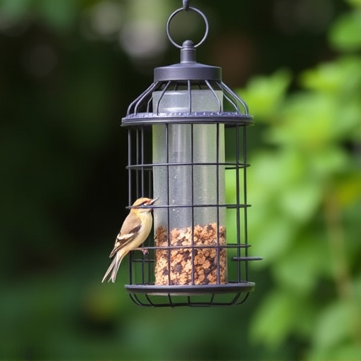 Bird feeder hanging with squirrel proof cage