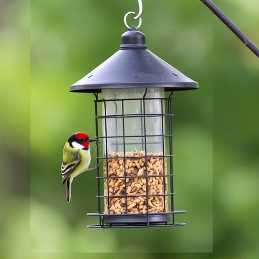 Bird feeder hanging with squirrel proof cage