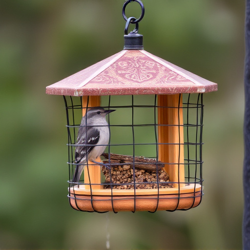 Bird feeder protected by wire mesh