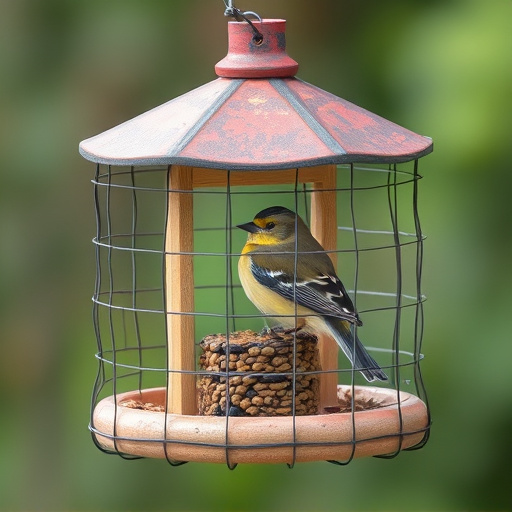 Bird feeder protected by wire mesh