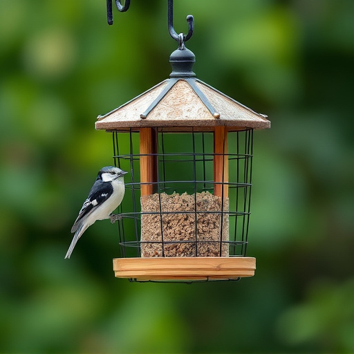 Bird feeder protected by wire mesh
