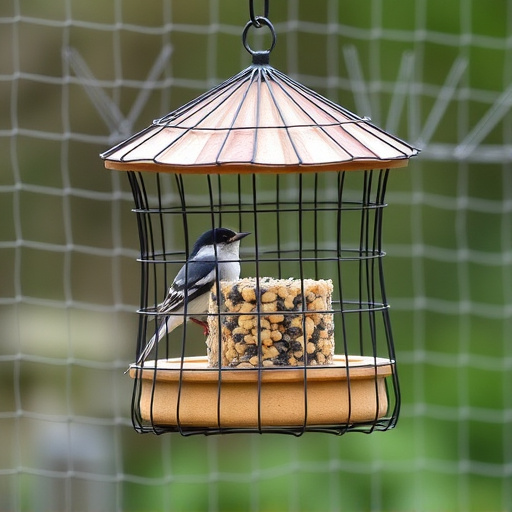 Bird feeder protected by wire mesh