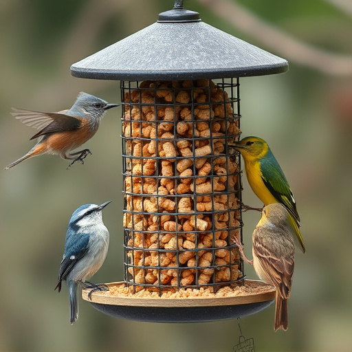 Bird feeding station stocked with suet pellets