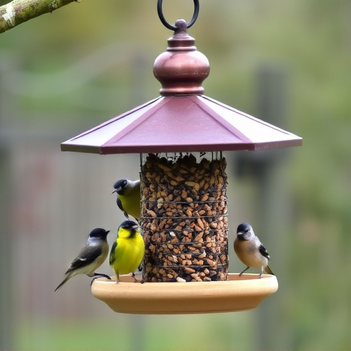 Bird feeding station with roof cover