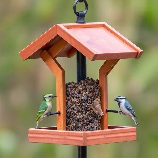 Bird feeding station with roof cover