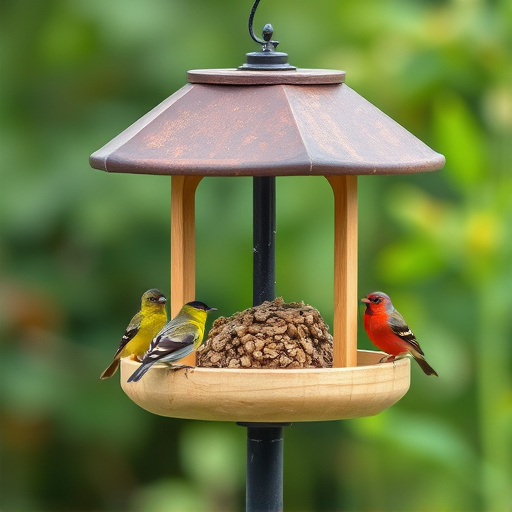 Bird feeding station with roof cover