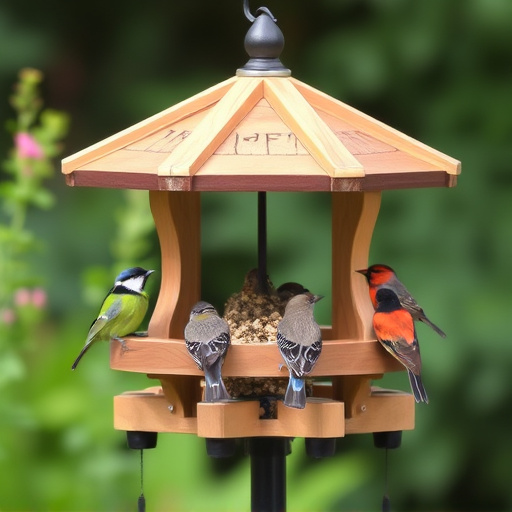 Bird feeding station with roof cover