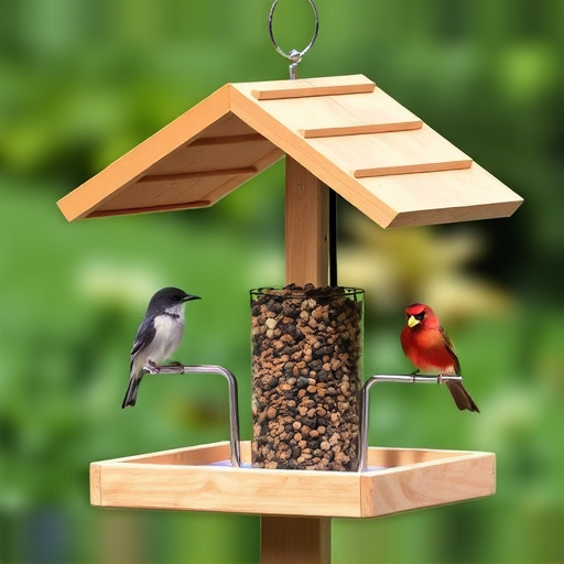 Bird feeding station with roof cover