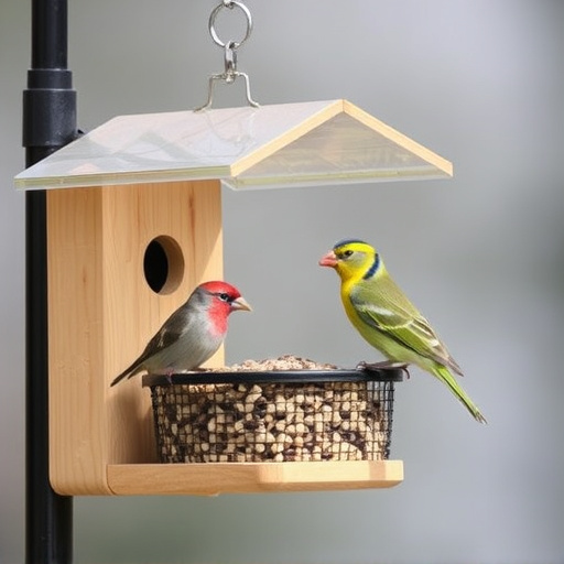 Bird feeding station with roof cover