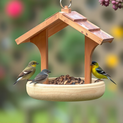 Bird feeding station with roof cover