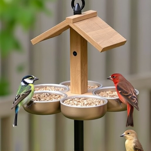 Bird feeding station with seed trays