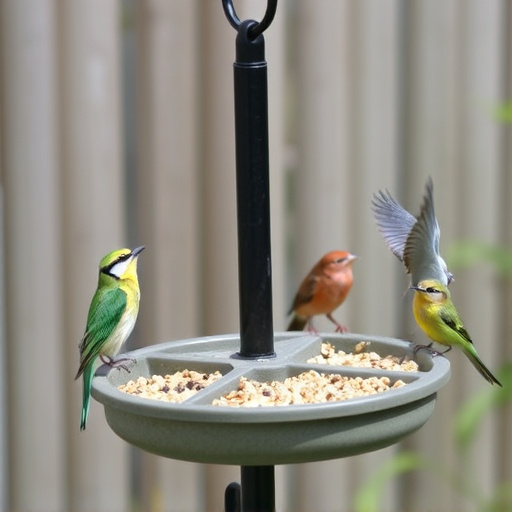 Bird feeding station with seed trays