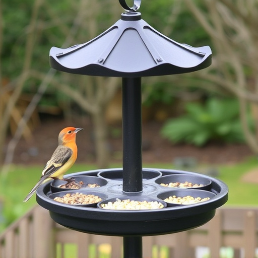 Bird feeding station with seed trays