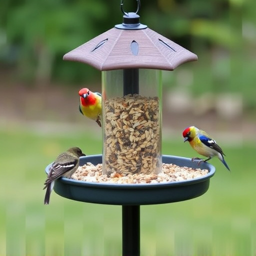 Bird feeding station with seed trays