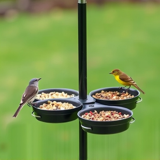 Bird feeding station with seed trays