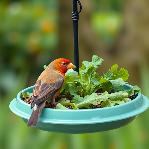 Bird feeding tray with fresh greens