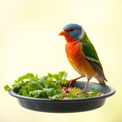 Bird feeding tray with fresh greens
