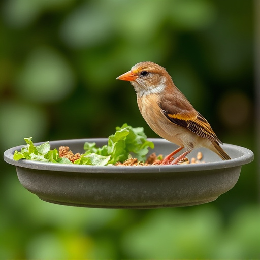 Bird feeding tray with fresh greens