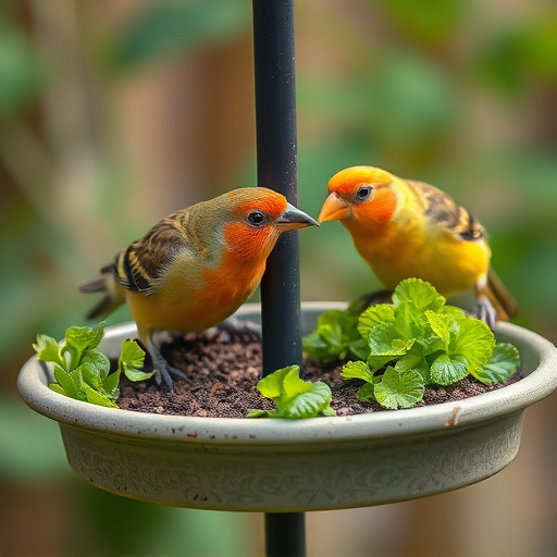 Bird feeding tray with fresh greens