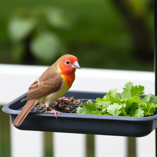 Bird feeding tray with fresh greens
