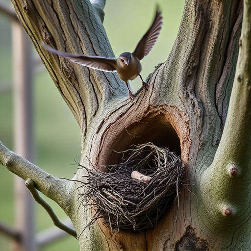 Bird flying from unused nesting spot