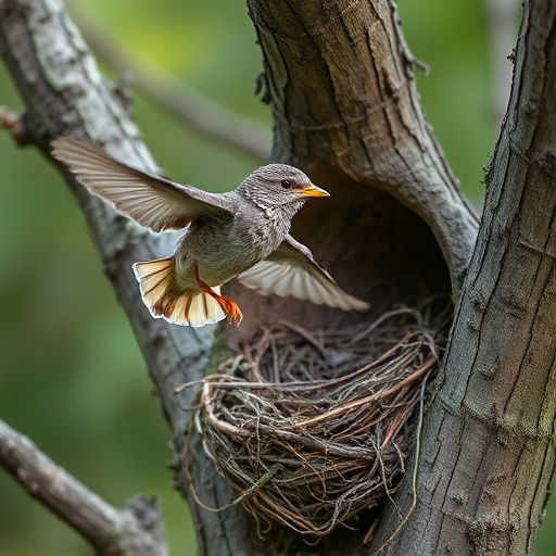 Bird flying from unused nesting spot