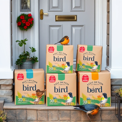 Bird food delivery boxes on doorstep