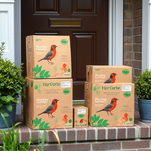 Bird food delivery boxes on doorstep