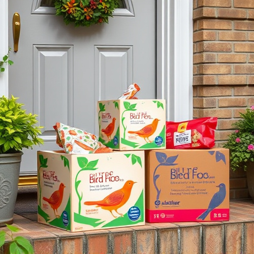 Bird food delivery boxes on doorstep