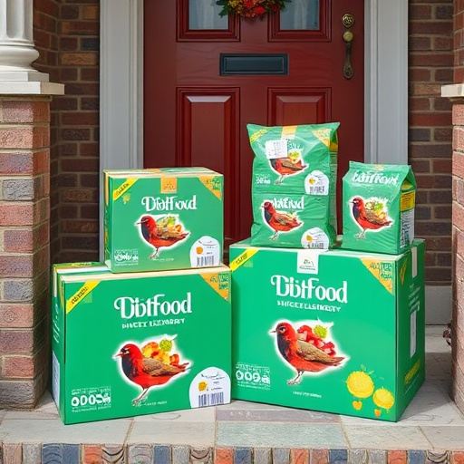Bird food delivery boxes on doorstep