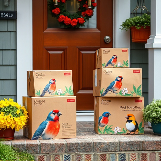 Bird food delivery boxes on doorstep