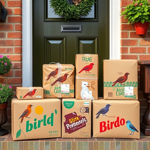 Bird food delivery boxes on doorstep