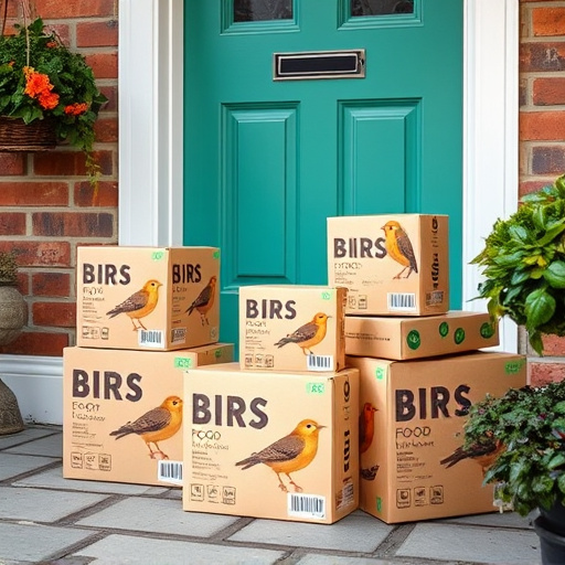Bird food delivery boxes on doorstep