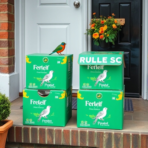 Bird food delivery boxes on doorstep