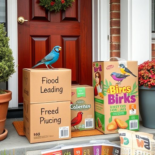 Bird food delivery boxes on doorstep