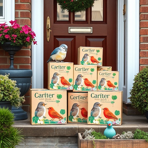 Bird food delivery boxes on doorstep
