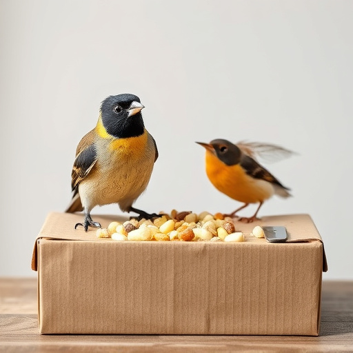 Bird food delivery with feathers on box