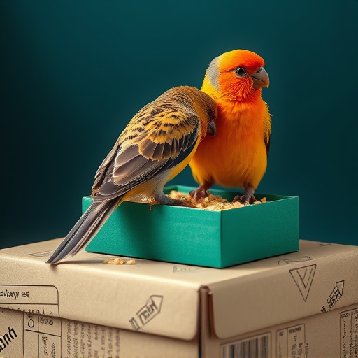 Bird food delivery with feathers on box