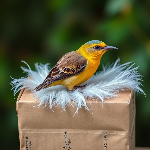 Bird food delivery with feathers on box