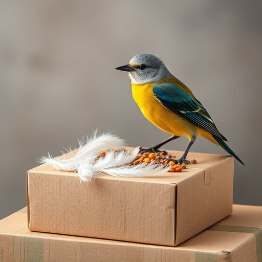 Bird food delivery with feathers on box