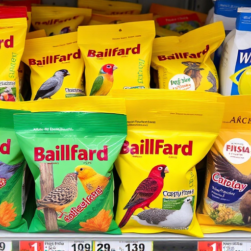 Bird food packets with price labels