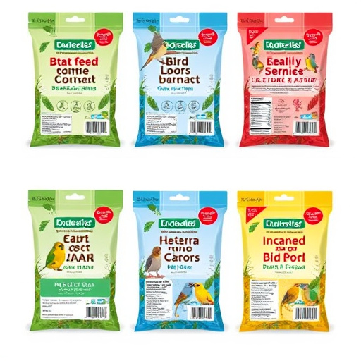 Bird food packets with price labels