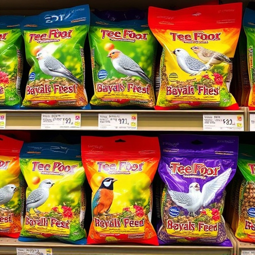 Bird food packets with price labels