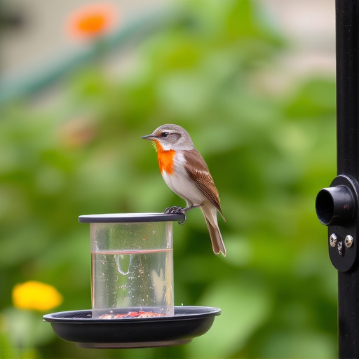 Bird perched on feeder in garden