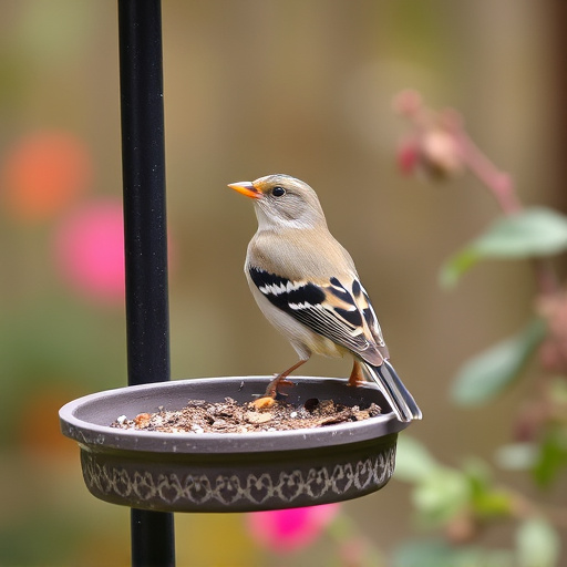 Bird perched on feeder in garden