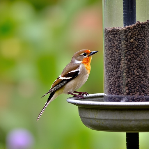 Bird perched on feeder in garden