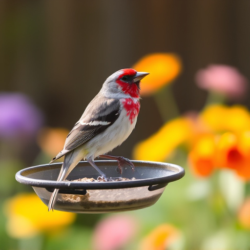 Bird perched on feeder in garden