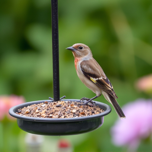 Bird perched on feeder in garden
