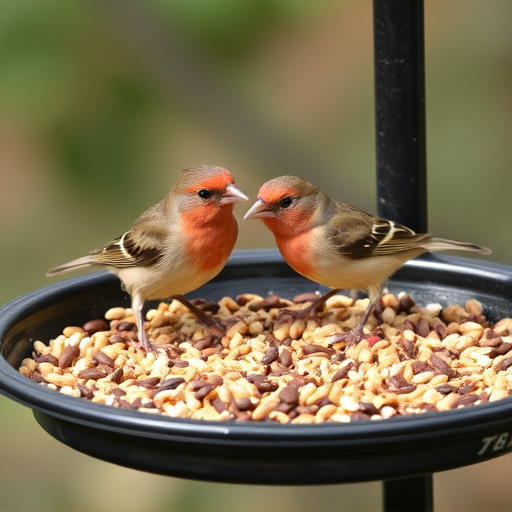 Bird seed scattered on feeder tray